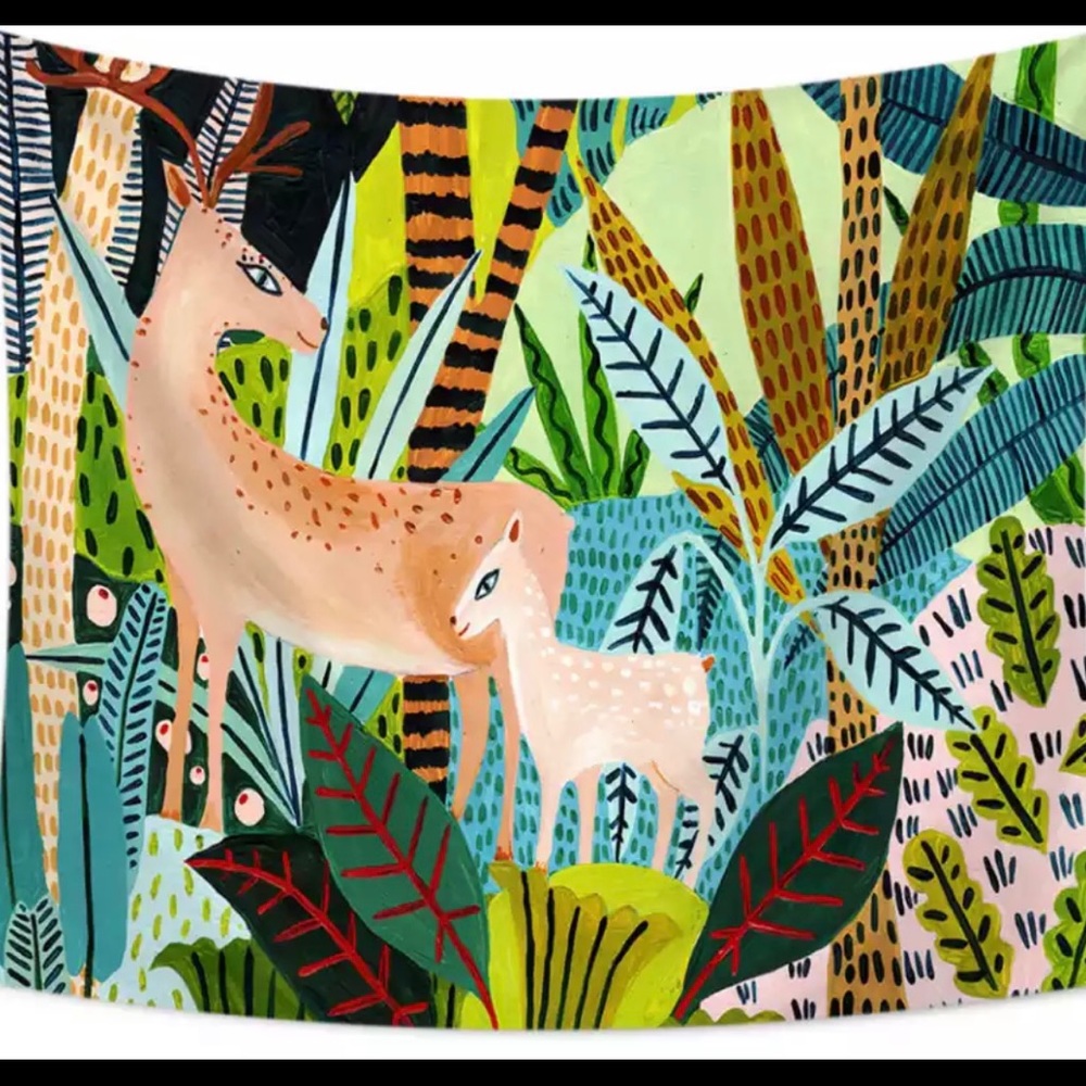 Set of 3 wall tapestries jungle Jaguar deer snake - Picture 2 of 5